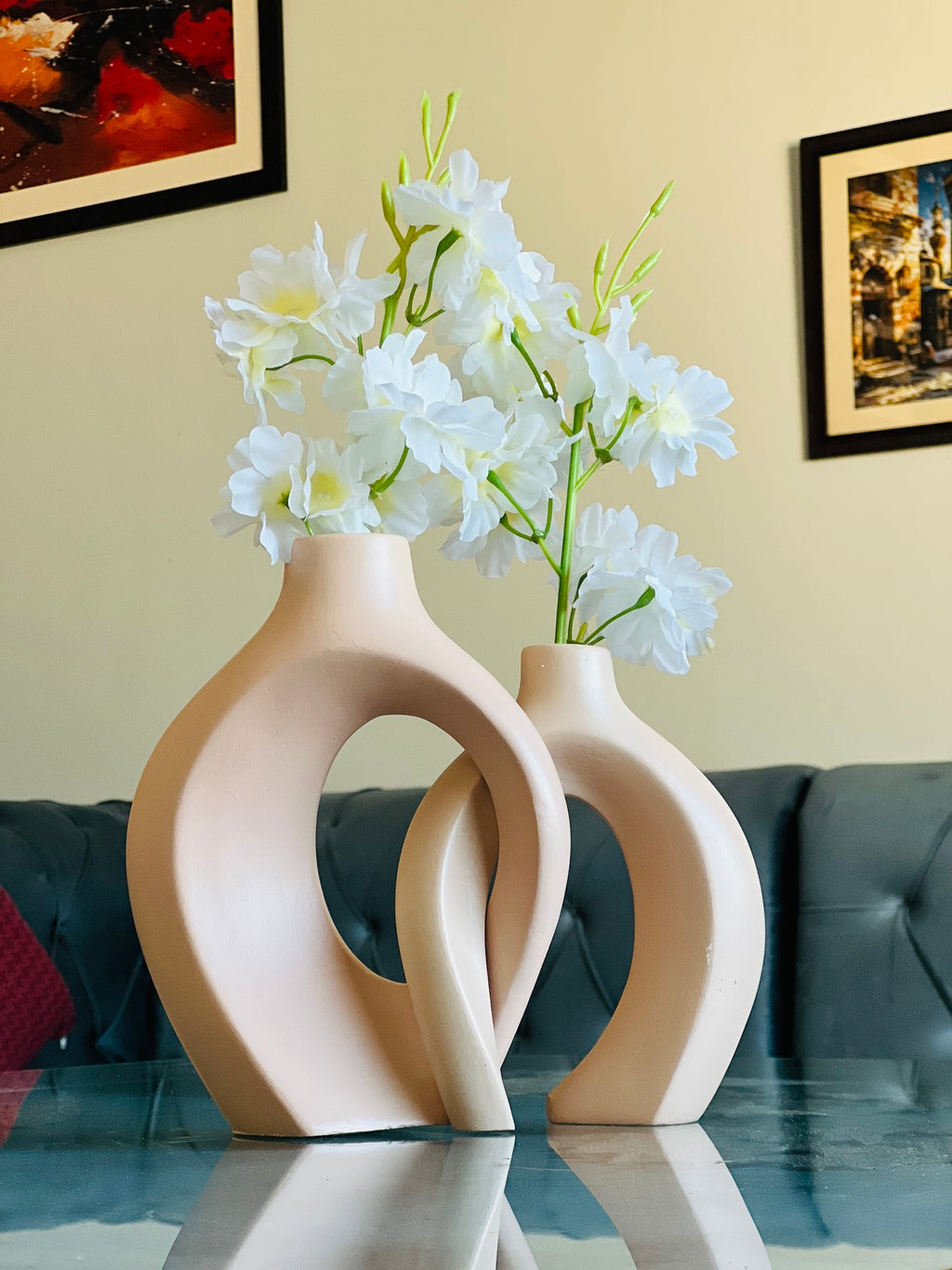 Couple Vase With Flowers (Set of 2-Pieces)