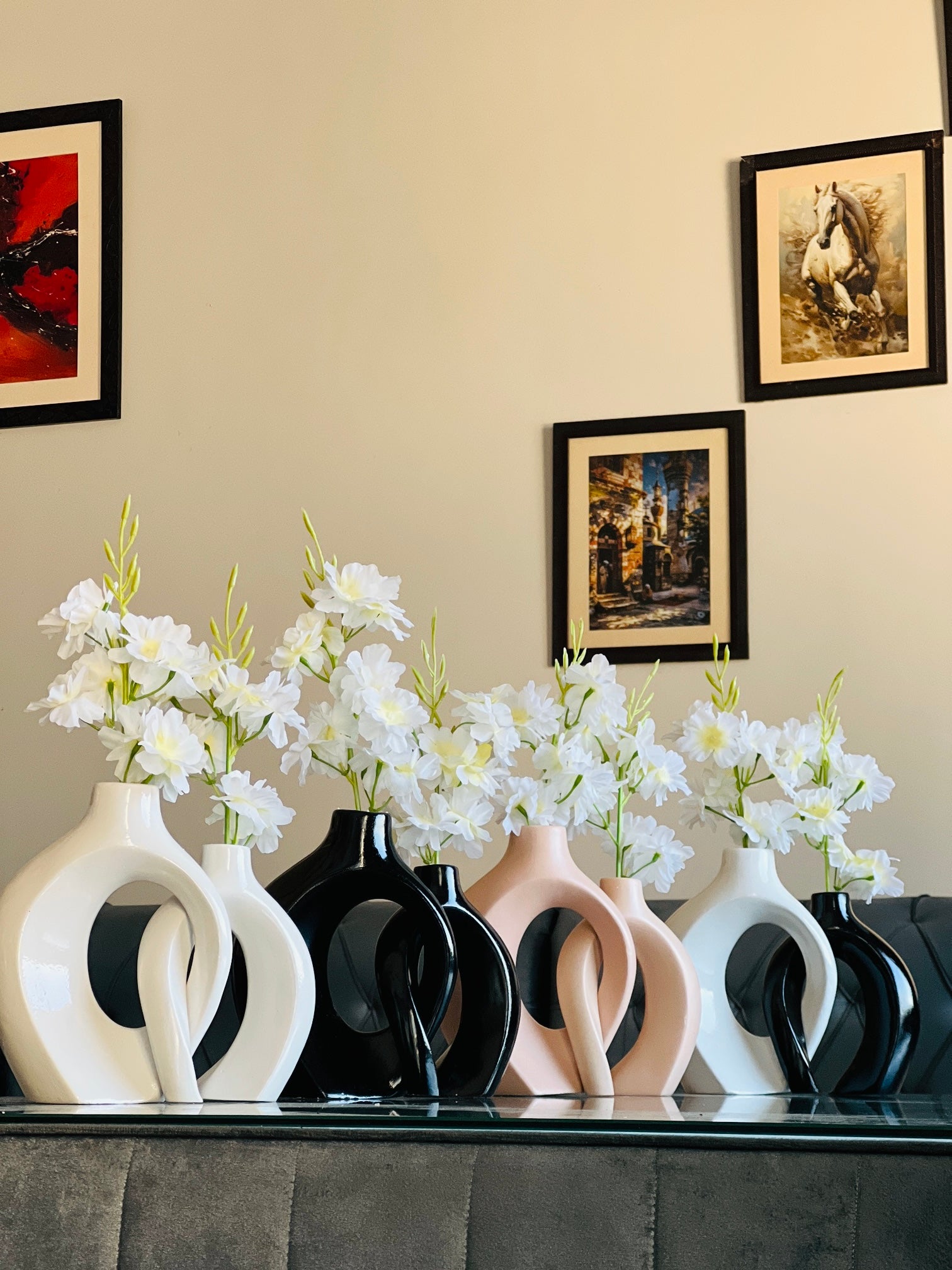 Couple Vase With Flowers (Set of 2-Pieces)